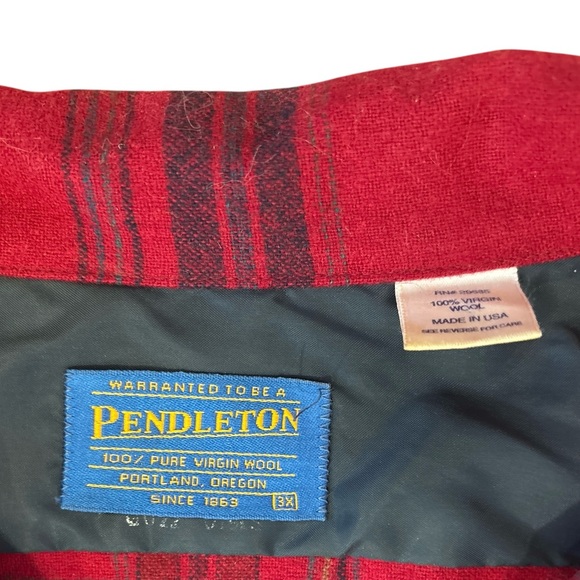 80s PENDLETON WOOL RED BLACK & BLUE PLAID BUTTON DOWN SHIRT W LOSE FLAP POCKETS - Picture 4 of 7